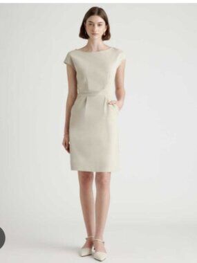 Quince Ultra-Stretch Ponte Cap Sleeve Dress Sand Tan Size M EUC
